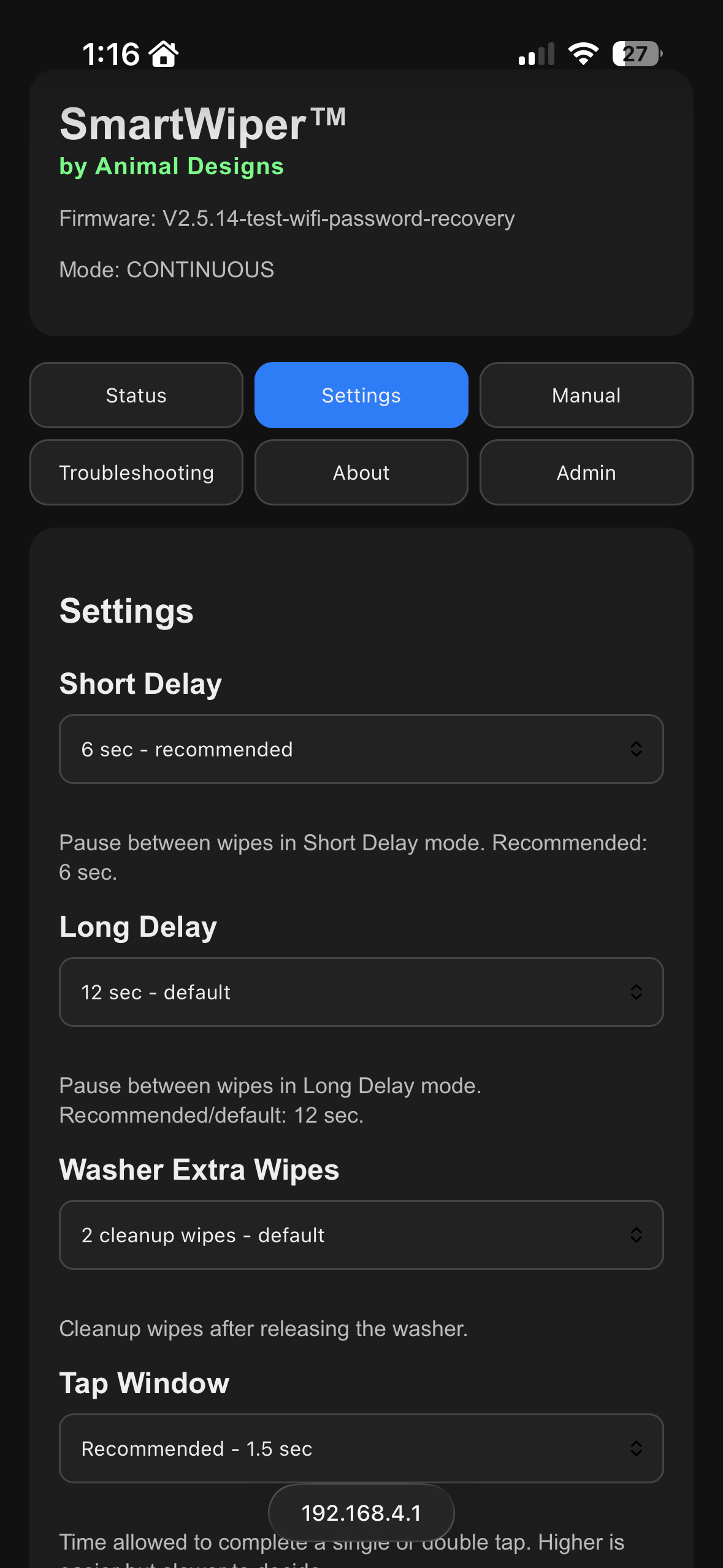 Smart Wiper adjustable delay settings