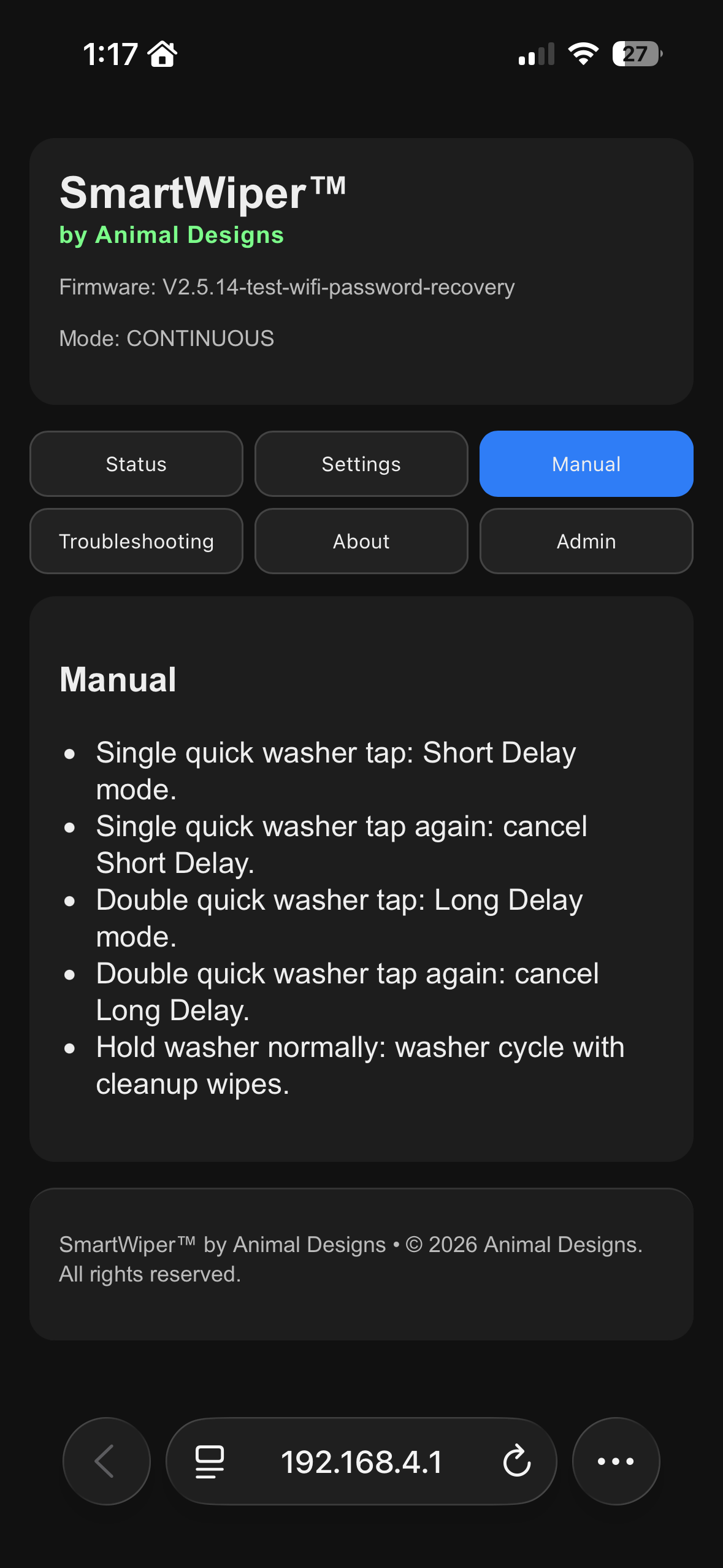 Smart Wiper quick control manual